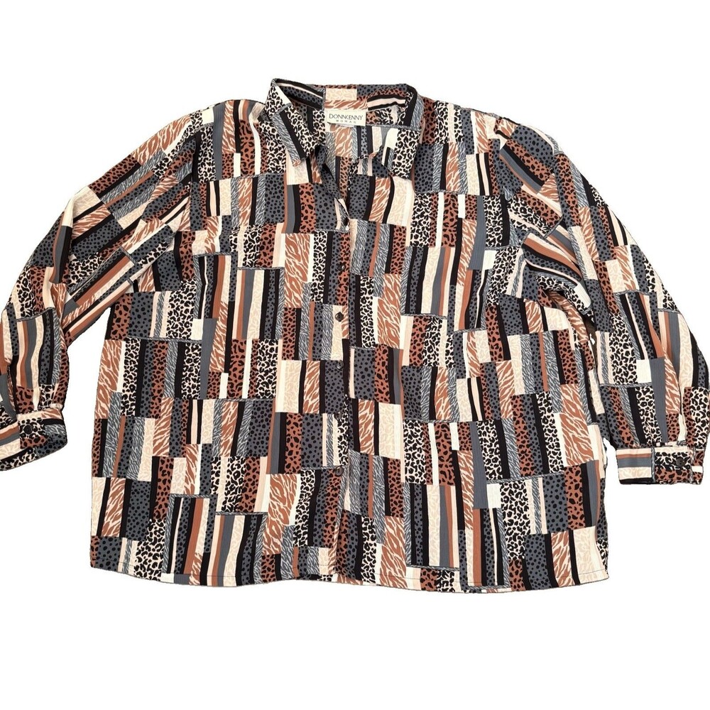 Donkenny Woman Plus 3XL Multicolor Animal Print Collared Long Sleeve Shirt